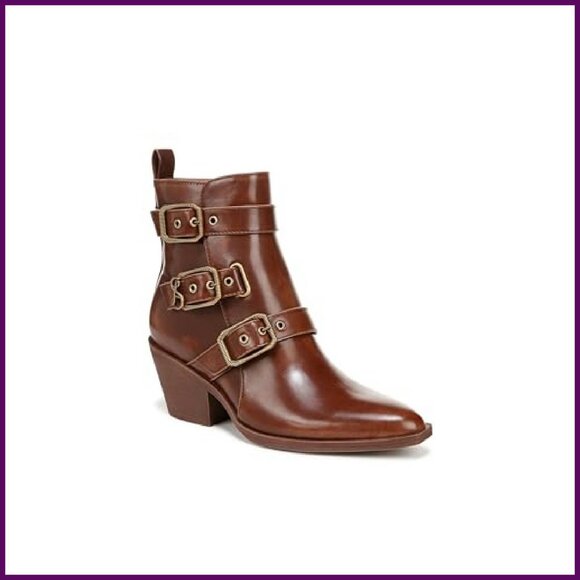 Women's Ankle Boots with Buckles, Square Toe, 2.5 Inch Heel, Zipper Closure - Picture 3 of 8